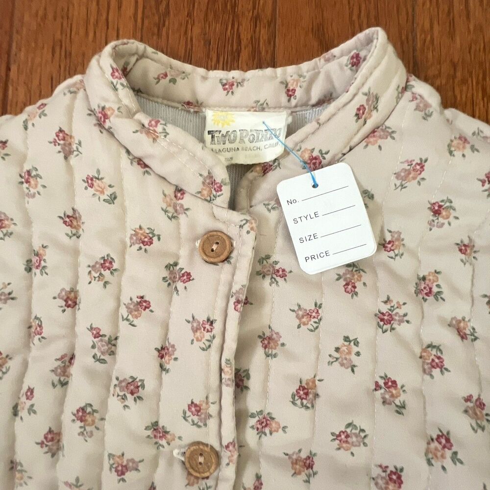 TWO POLKU Quilted Floral Jacket Womens M Beige Button Front Cottagecore Coat NWT
